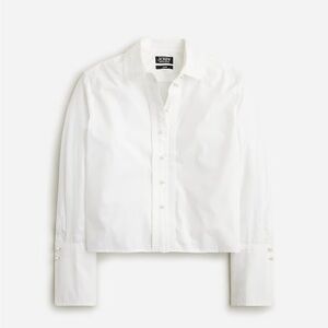 J Crew Cropped Garçon Shirt with Pearl Buttons in white, Size: 4